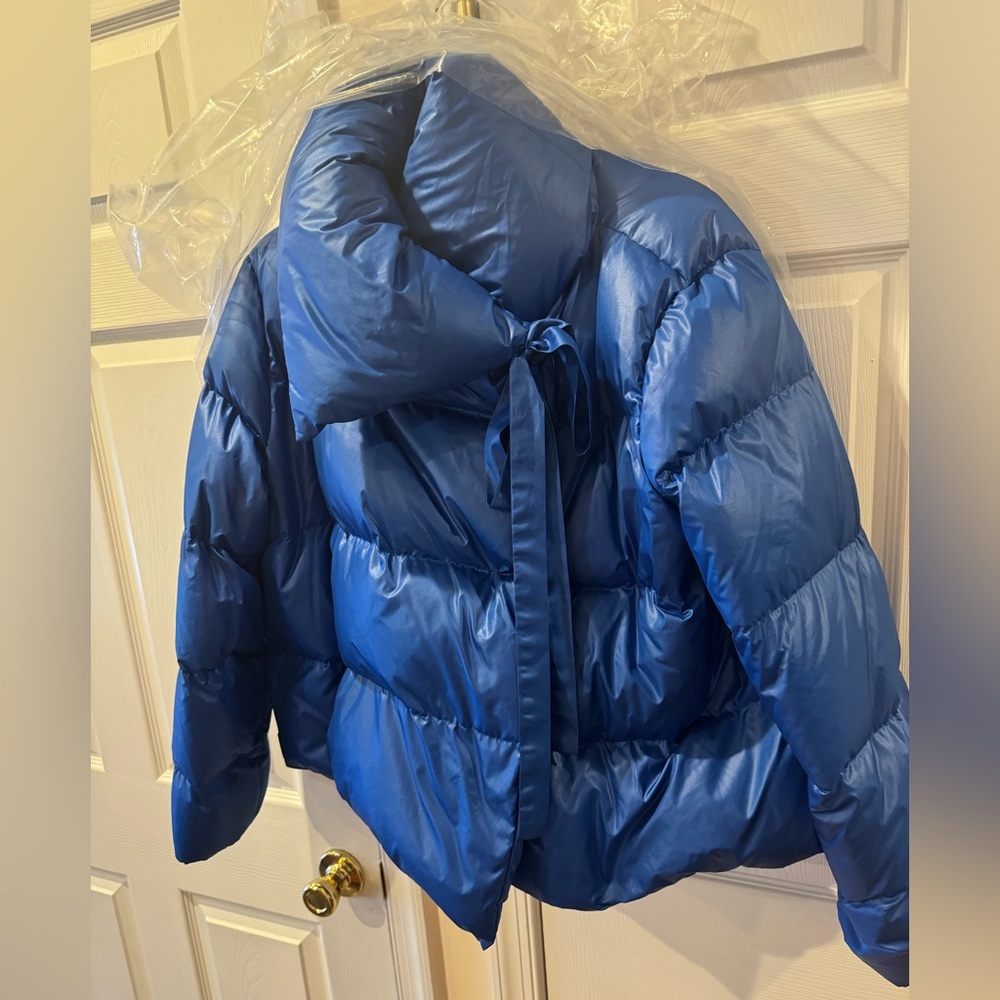 Bacon Pillow Collar asymmetrical puffer jacket Royal Blue L New with Tags - Picture 11 of 12